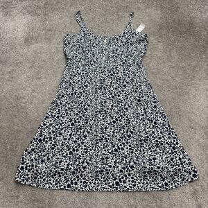 Gap Button Smocked Front Slip Tank SunDress Womens Medium Tall Blue Floral NWT
